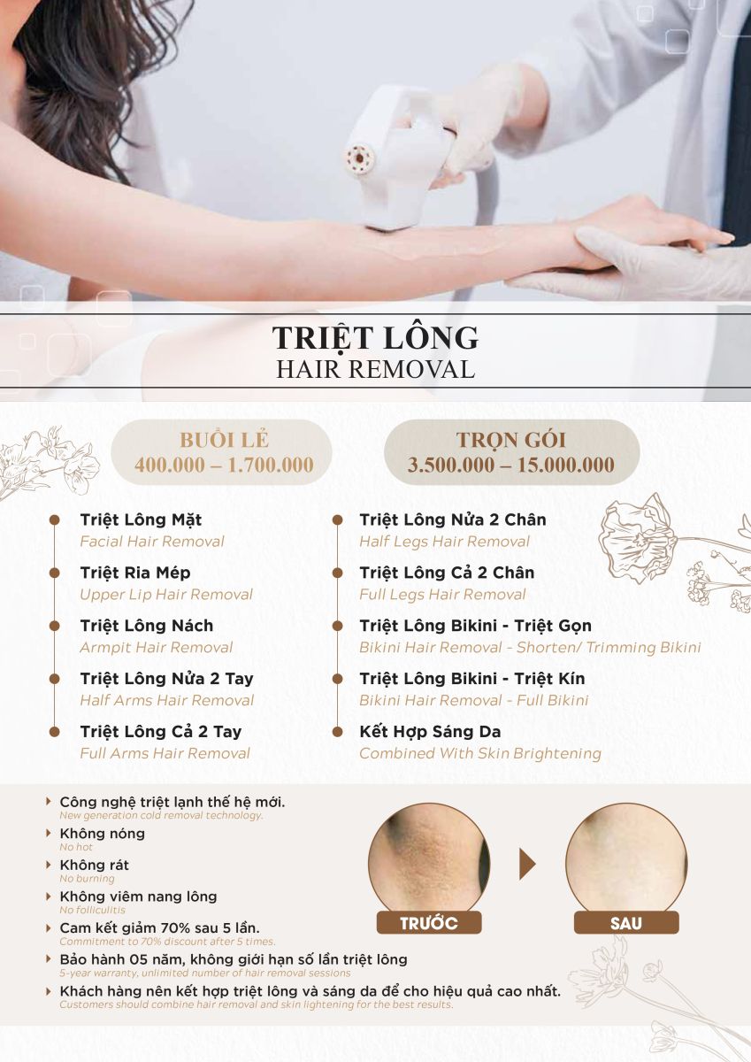 Bảng giá dịch vụ triệt lông tại dr4you.