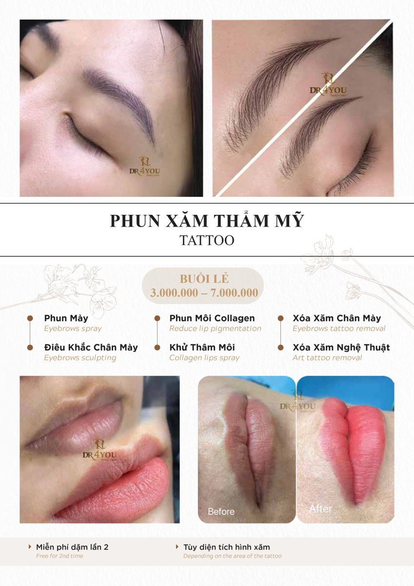 Bảng giá dịch vụ phun xăm thẩm mỹ tại dr4you.